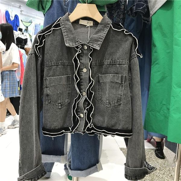 women's jackets women's ruffled denim jacket grey black all-matching casual short coat long sleeve lapel autumn outwears slim veste, Black;brown
women's jackets women's ruffled denim jacket grey black all-matching casual short coat long sleeve lapel autumn outwears slim veste, Black;brown
