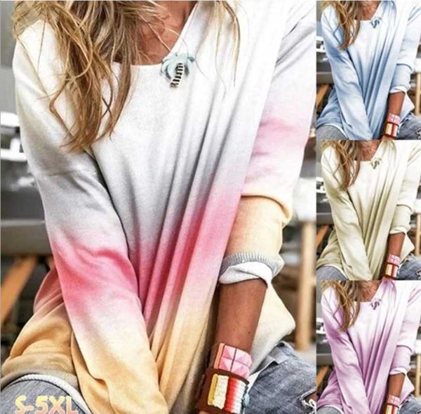 women's t-shirt fashion gradient printing long-sleeved t shirt fall casual o neck irregular street hipster ladies, White
women's t-shirt fashion gradient printing long-sleeved t shirt fall casual o neck irregular street hipster ladies, White