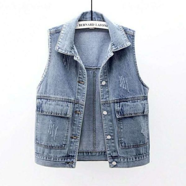 denim vest women's short spring product simple large pocket sleeveless loose cardigan, White
denim vest women's short spring product simple large pocket sleeveless loose cardigan, White