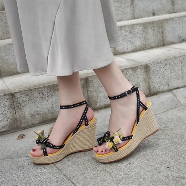 weaving wedge high heels sandals women sweet flower platform genuine sheepskin leather party dress ladies shoes summer, Black
weaving wedge high heels sandals women sweet flower platform genuine sheepskin leather party dress ladies shoes summer, Black