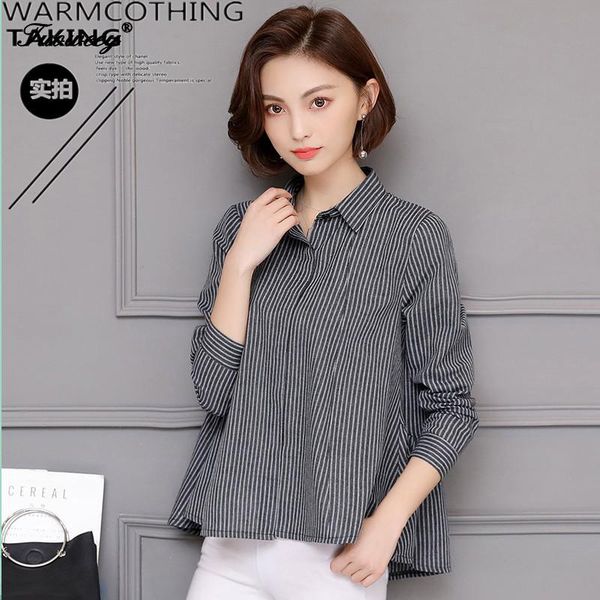 long sleeve womens and blouses ol striped blouse shirts korean button printing career blusas feminias women's &, White 
long sleeve womens and blouses ol striped blouse shirts korean button printing career blusas feminias women's &, White