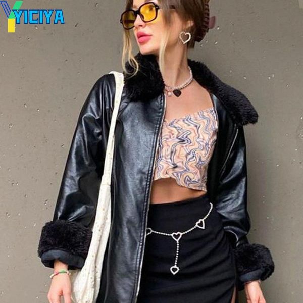 women's leather & faux yiciya balck jacket pu jackets casual loose long sleeve coats women hip hop biker furry collar outwear streetwea, Black
women's leather & faux yiciya balck jacket pu jackets casual loose long sleeve coats women hip hop biker furry collar outwear streetwea, Black