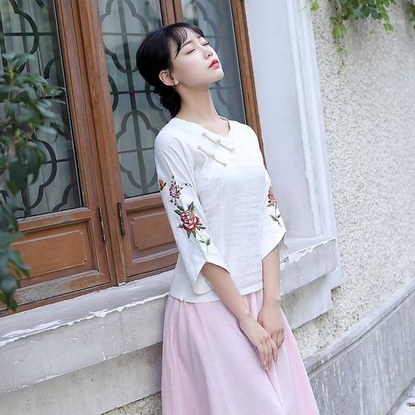 women's blouses & shirts oversized 3xl chinese traditional women cotton linen shirt blouse ladys vintage embroider oriental hanfu stage, White
women's blouses & shirts oversized 3xl chinese traditional women cotton linen shirt blouse ladys vintage embroider oriental hanfu stage, White