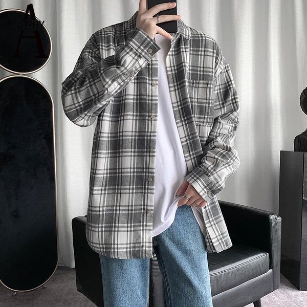casual plaid shirt for men long sleeve cotton streetwear oversized korean harajuku japanese fashion button up dress shirts men's, White;black
casual plaid shirt for men long sleeve cotton streetwear oversized korean harajuku japanese fashion button up dress shirts men's, White;black