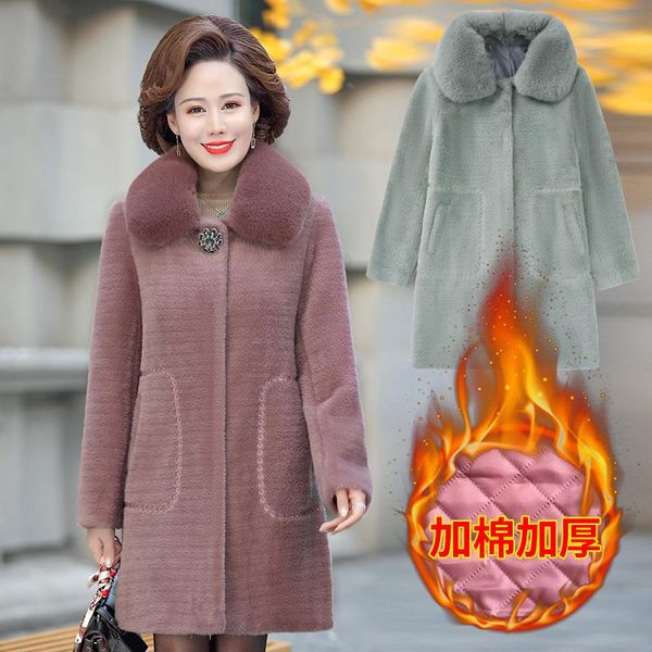 women's fur & faux thicken coat long warm imitation mink mother winter coats noble woolen jacket with collar, Black
women's fur & faux thicken coat long warm imitation mink mother winter coats noble woolen jacket with collar, Black