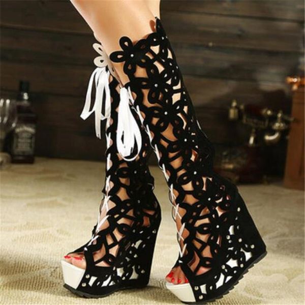 women's shoes carved zipper hollow ladies sandals high-quality high-tube wedge heel 13 cm size 3-7 8 dress, Black
women's shoes carved zipper hollow ladies sandals high-quality high-tube wedge heel 13 cm size 3-7 8 dress, Black
