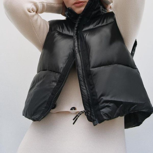 women's vests official website quality stand collar sleeveless cotton vest, Black;white
women's vests official website quality stand collar sleeveless cotton vest, Black;white