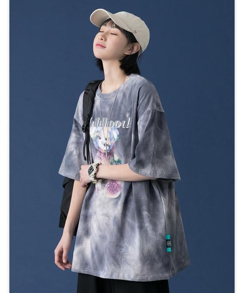 women's t-shirt japanese bear print tide couple ins high street loose old tie-dye half-sleeved vintage clothing oversized t shirt, White
women's t-shirt japanese bear print tide couple ins high street loose old tie-dye half-sleeved vintage clothing oversized t shirt, White