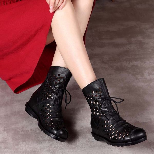 take a cowhide soft bottom net boots round head lace up summer short slope heel hole boots casual women's cool, Black
take a cowhide soft bottom net boots round head lace up summer short slope heel hole boots casual women's cool, Black