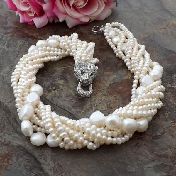 pendant necklaces natural 9 strands freshwater white pearl 5-11mm necklace cz pave leopard head clasp 20inches, Silver
pendant necklaces natural 9 strands freshwater white pearl 5-11mm necklace cz pave leopard head clasp 20inches, Silver