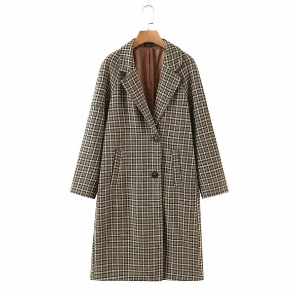 women's wool & blends puwd oversize women brown plaid woolen coat 2021 autumn elegant female loose houndstooth coats ladies chic pocket, Black
women's wool & blends puwd oversize women brown plaid woolen coat 2021 autumn elegant female loose houndstooth coats ladies chic pocket, Black