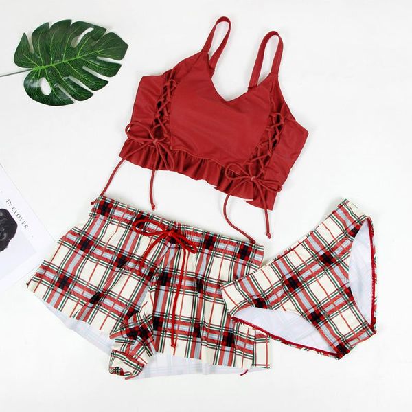 one-piece suits 2021 women swimsuit three pieces korean style skirt sport lace up runched shoulders swimwear beach clothes female
one-piece suits 2021 women swimsuit three pieces korean style skirt sport lace up runched shoulders swimwear beach clothes female