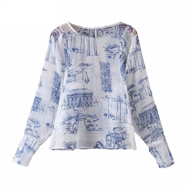 women transparent print blouse women's chiffon o neck long sleeve chic crop shirt blusas femininas blouses & shirts, White
women transparent print blouse women's chiffon o neck long sleeve chic crop shirt blusas femininas blouses & shirts, White