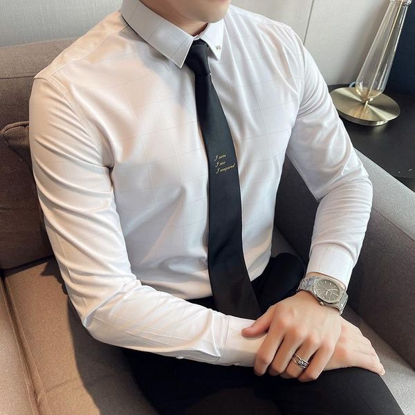 men's casual shirts 2021 fashion plaid men long sleeve slim business formal dress streetwear social party wedding clothing, White;black
men's casual shirts 2021 fashion plaid men long sleeve slim business formal dress streetwear social party wedding clothing, White;black