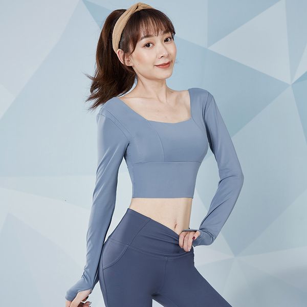 tees women's t-shirt nude with cht cushion small square collar exposed navel long sleeve yoga slim fit running fitns tight t-shirt, White
tees women's t-shirt nude with cht cushion small square collar exposed navel long sleeve yoga slim fit running fitns tight t-shirt, White