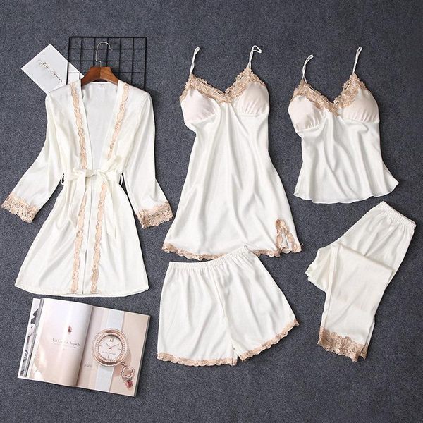 womens sleepwears summer women pajamas sets 5 pieces lace satin sleepwear female pijama suits silk sleep lounge pyjama with chest, Black;red
womens sleepwears summer women pajamas sets 5 pieces lace satin sleepwear female pijama suits silk sleep lounge pyjama with chest, Black;red