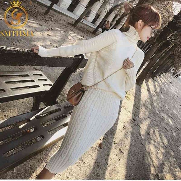 woman long sleeve turtleneck knitted pullover sweater +elastic waist 2 piece women split skirt set 210520, White
woman long sleeve turtleneck knitted pullover sweater +elastic waist 2 piece women split skirt set 210520, White