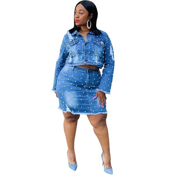two piece dress denim skirt set bead womens plus size sets long sleeve coat and bag hips casual outfits wholesale drop, White
two piece dress denim skirt set bead womens plus size sets long sleeve coat and bag hips casual outfits wholesale drop, White