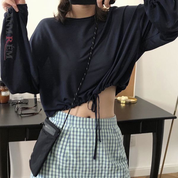 women's white drawstring t-shirt short round neck long sleeve casual fashion trend spring autumn 2e1305 210507
women's white drawstring t-shirt short round neck long sleeve casual fashion trend spring autumn 2e1305 210507