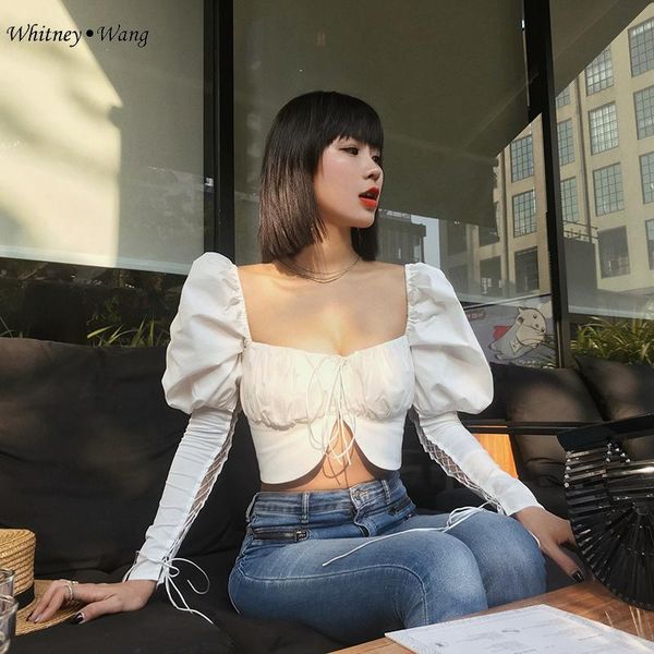 women's blouses & shirts whitney wang 2021 summer fashion streetwear vintage puff sleeve lace up crop blouse women blusas chic shirt, White
women's blouses & shirts whitney wang 2021 summer fashion streetwear vintage puff sleeve lace up crop blouse women blusas chic shirt, White
