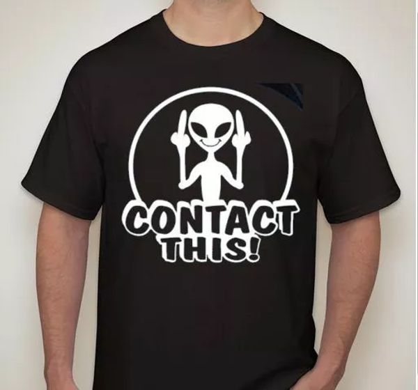 contact this alien middle finger the bird flip off ufo outer space t shirt, White;black
contact this alien middle finger the bird flip off ufo outer space t shirt, White;black
