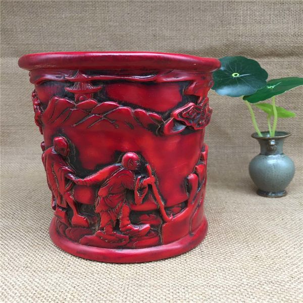china old beijing old goods red coral carving character pattern pen holder, Brown
china old beijing old goods red coral carving character pattern pen holder, Brown