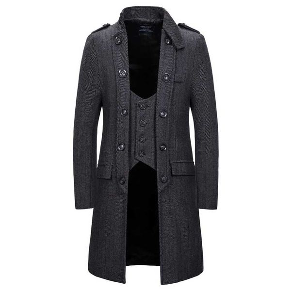 men's double breasted herringbone tweed wool blend long trench coat fake two piece stand collar formal business windbreaker 2xl 210522, Black
men's double breasted herringbone tweed wool blend long trench coat fake two piece stand collar formal business windbreaker 2xl 210522, Black