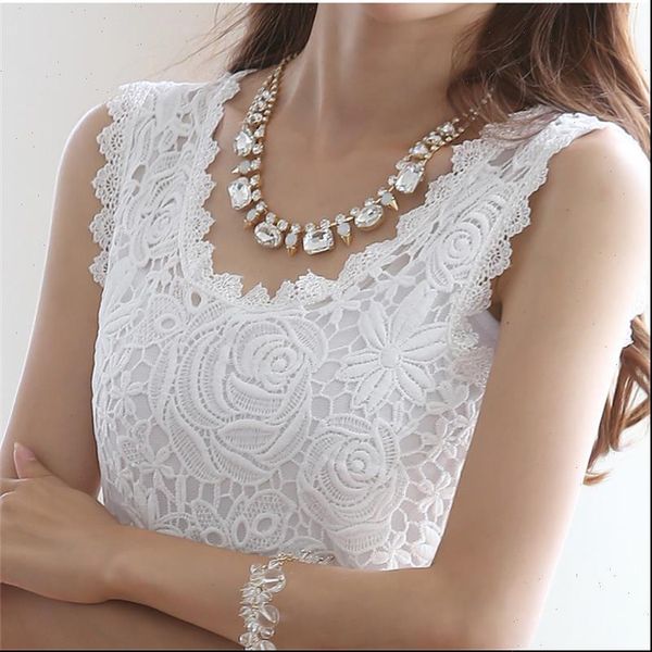 elegant lace sleeveless white women shirt clothing blusas casual black plus size
elegant lace sleeveless white women shirt clothing blusas casual black plus size
