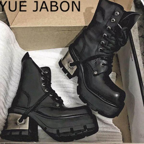 boots punk style women ankle 8cm chunky high heel soft leather boot platform shoes military metal decor autumn botas mujer, Black
boots punk style women ankle 8cm chunky high heel soft leather boot platform shoes military metal decor autumn botas mujer, Black