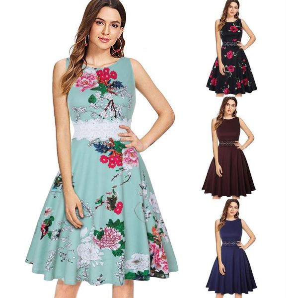 casual dresses women vintage round neck a line summer elegant floral lace patchwork sleeveless tunic party swing dress, Black;gray
casual dresses women vintage round neck a line summer elegant floral lace patchwork sleeveless tunic party swing dress, Black;gray