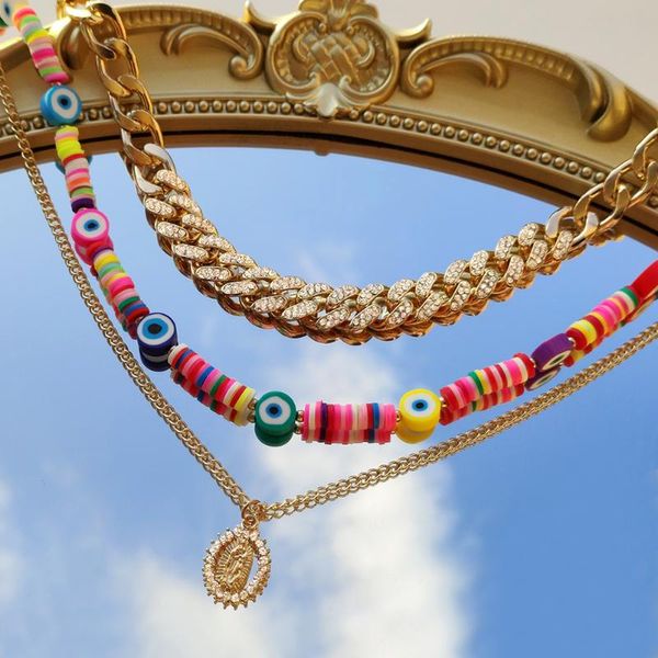 chains 3pcs colorful clay evil eye shiny rhinestones cuban thick chain necklaces for women multilayer portrait pendant necklace jewelry, Silver
chains 3pcs colorful clay evil eye shiny rhinestones cuban thick chain necklaces for women multilayer portrait pendant necklace jewelry, Silver