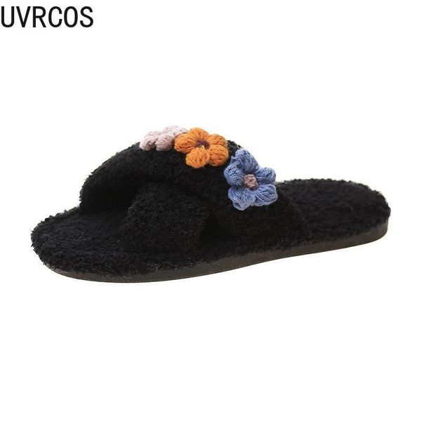 women's furry open-toe cotton slippers fashion home vamp flower decoration sweet small fresh, Black
women's furry open-toe cotton slippers fashion home vamp flower decoration sweet small fresh, Black
