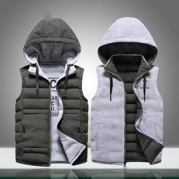men's vests winter men vest coats warm 2021 brand mens casual sleeveless outerwear jacket male thick solid hooded waistcoat both sides, Black;white 
men's vests winter men vest coats warm 2021 brand mens casual sleeveless outerwear jacket male thick solid hooded waistcoat both sides, Black;white