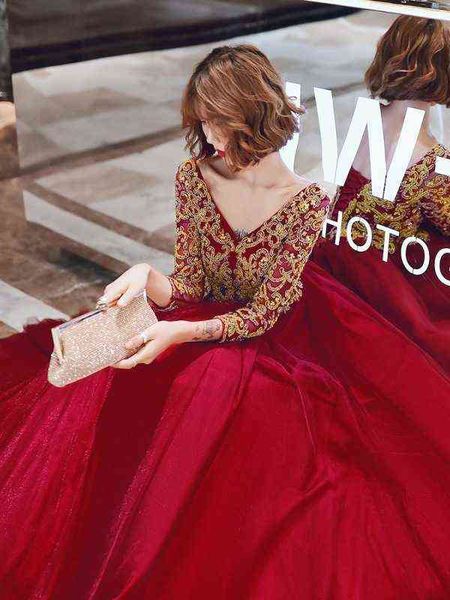 prom luxury boutique occasion dresses bride's toast wine red long sleeve 2021 style temperament slim fitting v-neck engagement back doo, Black
prom luxury boutique occasion dresses bride's toast wine red long sleeve 2021 style temperament slim fitting v-neck engagement back doo, Black