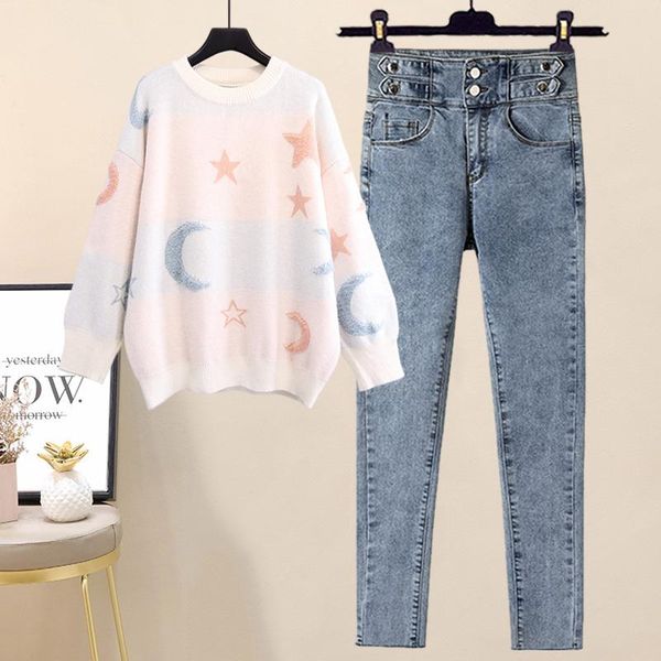 women's two piece pants women sets 2021 autumn fashion long sleeve pullovers sweater + high waist pencil denim female casual suit, White
women's two piece pants women sets 2021 autumn fashion long sleeve pullovers sweater + high waist pencil denim female casual suit, White