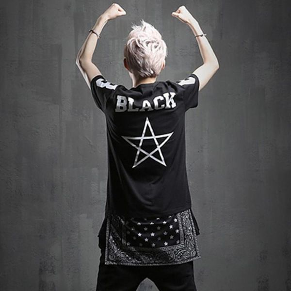 men's t-shirts men black patchwork hip hop t shirt punk clothes streetwear hiphop dance long tee shirts nightclub singer stage costume, White;black
men's t-shirts men black patchwork hip hop t shirt punk clothes streetwear hiphop dance long tee shirts nightclub singer stage costume, White;black