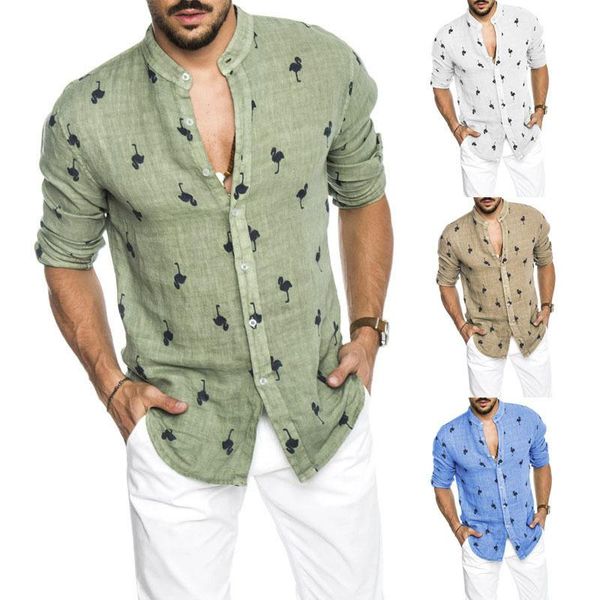 men's casual shirts long sleeved flamingo printed linen shirt top, White;black
men's casual shirts long sleeved flamingo printed linen shirt top, White;black