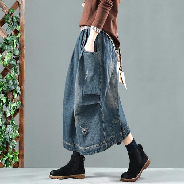 skirts 2021 spring retro elastic waist washed denim skirt artistic large pocket mid-length patchwork a- line, Black
skirts 2021 spring retro elastic waist washed denim skirt artistic large pocket mid-length patchwork a- line, Black