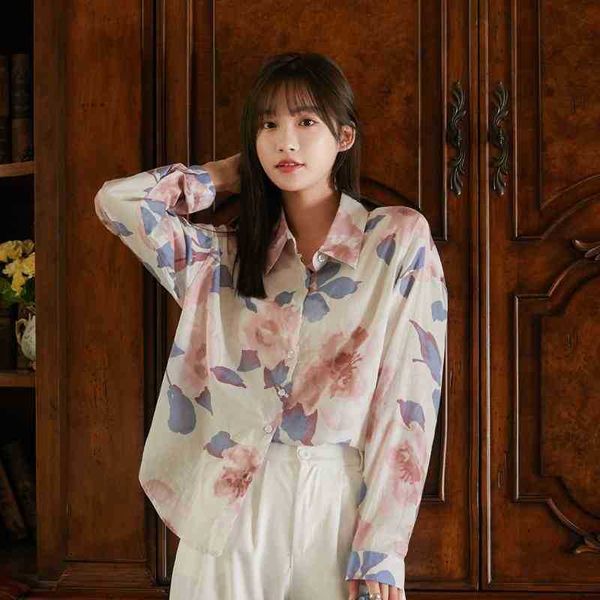 women's two piece pants oil painting pink floral long sleeve and blouse loose button up collar shirt fall women korean fa p79f, White
women's two piece pants oil painting pink floral long sleeve and blouse loose button up collar shirt fall women korean fa p79f, White