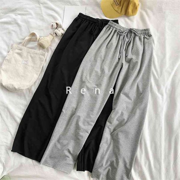 summer thin women sweatpants elastic waist high gray black cotton pants 210925, Black;white
summer thin women sweatpants elastic waist high gray black cotton pants 210925, Black;white