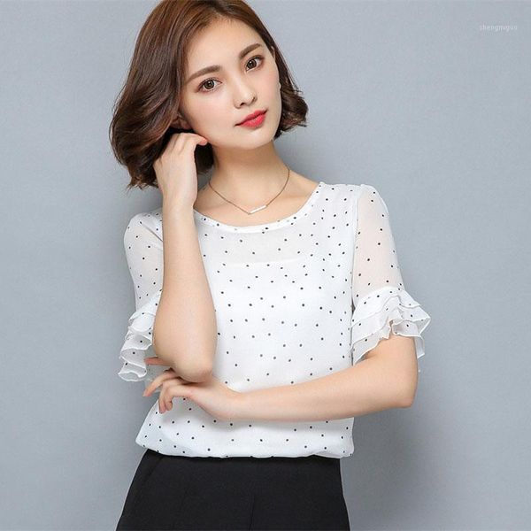 women's blouses & shirts women chiffon lady casual polka dot print short flare sleeve, White
women's blouses & shirts women chiffon lady casual polka dot print short flare sleeve, White