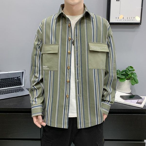 men's casual shirts 2021 fashion shirt jacket korean version of the trend long-sleeved striped cardigan mens clothing, White;black
men's casual shirts 2021 fashion shirt jacket korean version of the trend long-sleeved striped cardigan mens clothing, White;black