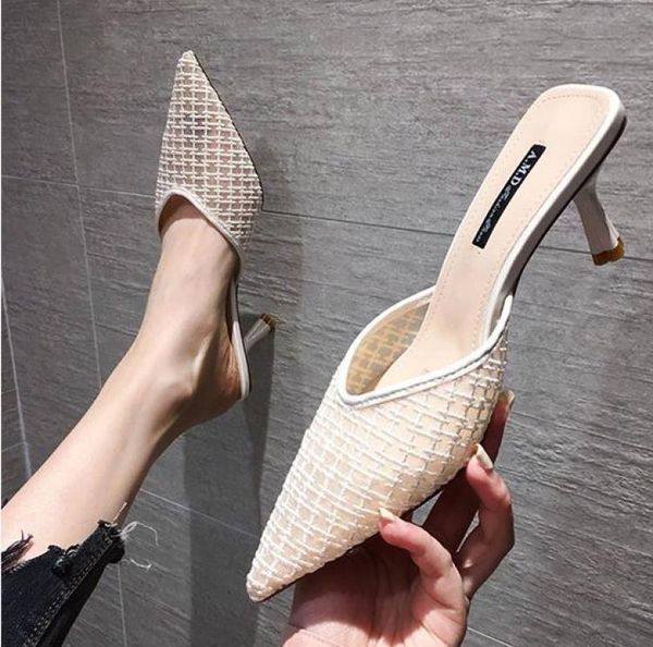 slippers high heel women sandals pointed toe lace mules shoes vintage geometry mesh summer thin heels, Black
slippers high heel women sandals pointed toe lace mules shoes vintage geometry mesh summer thin heels, Black