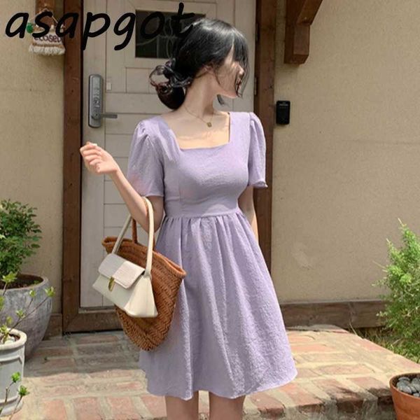 vintage short sleeve square neck purple dress women mini girls gentle slim waist summer temperament vestido mujer clothes 210610, Black;gray
vintage short sleeve square neck purple dress women mini girls gentle slim waist summer temperament vestido mujer clothes 210610, Black;gray