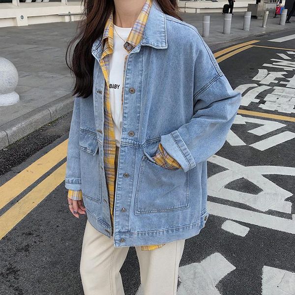 women's jackets 2 colors casual jean coats 2021 autumn women loose denim jacket long sleeve female girls outwear oversize (78228), Black;brown
women's jackets 2 colors casual jean coats 2021 autumn women loose denim jacket long sleeve female girls outwear oversize (78228), Black;brown
