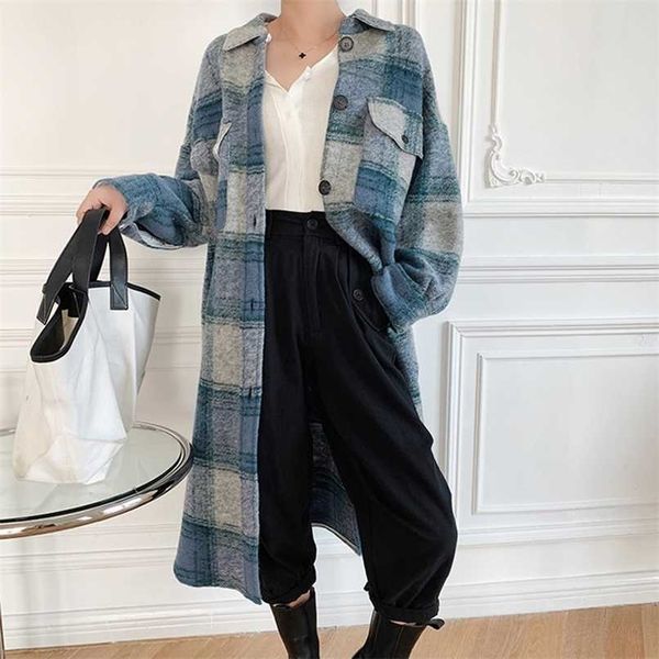 wool blend plaid mid-length jacket women loose turn-down collar straight long sleeve single breasted pockets autumn winter coat 211130, Black
wool blend plaid mid-length jacket women loose turn-down collar straight long sleeve single breasted pockets autumn winter coat 211130, Black