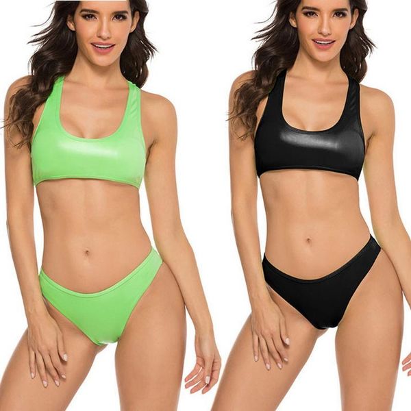 women's swimwear 2021 two piece bikini set bright pu bathing suit beachwear quick drying female brazilian bikinis mujer, White;black
women's swimwear 2021 two piece bikini set bright pu bathing suit beachwear quick drying female brazilian bikinis mujer, White;black