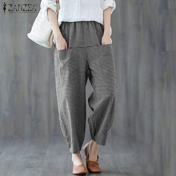 women's pants & capris printed trousers 2021 zanzea vintage check harem casual elastic waist long female plaid turnip, Black;white 
women's pants & capris printed trousers 2021 zanzea vintage check harem casual elastic waist long female plaid turnip, Black;white