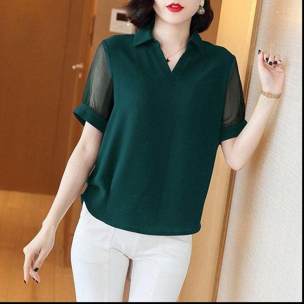 women spring summer style womens blouses chiffon shirt lady casual half sleeve turn down collar solid loose, White
women spring summer style womens blouses chiffon shirt lady casual half sleeve turn down collar solid loose, White