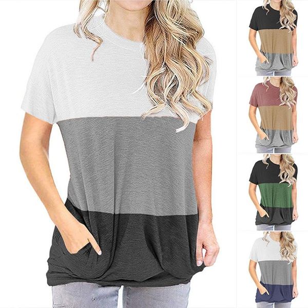 women's t-shirt fashion casual color matching loose pocket round neck short sleeve, White
women's t-shirt fashion casual color matching loose pocket round neck short sleeve, White